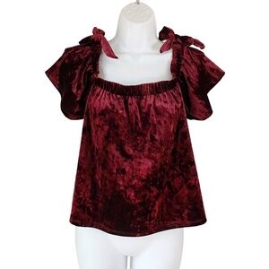 Lee & Birch Velvet Crop Top‎ Red Cranberry Size S NWT